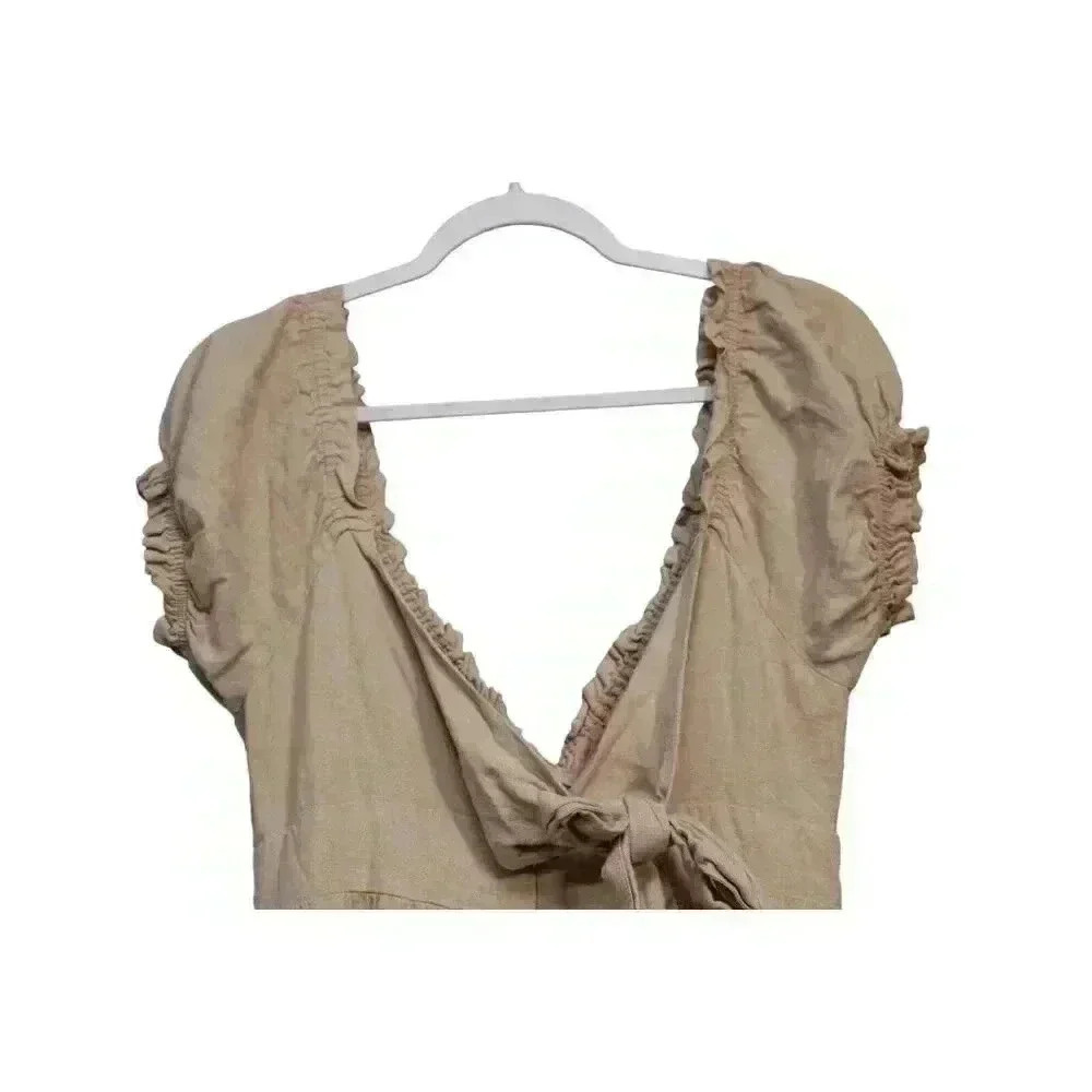 NWOT MABLE Tiered Midi Dress Size Large Beige Linen Cottagecore Minimalist Beach - Picture 10 of 15